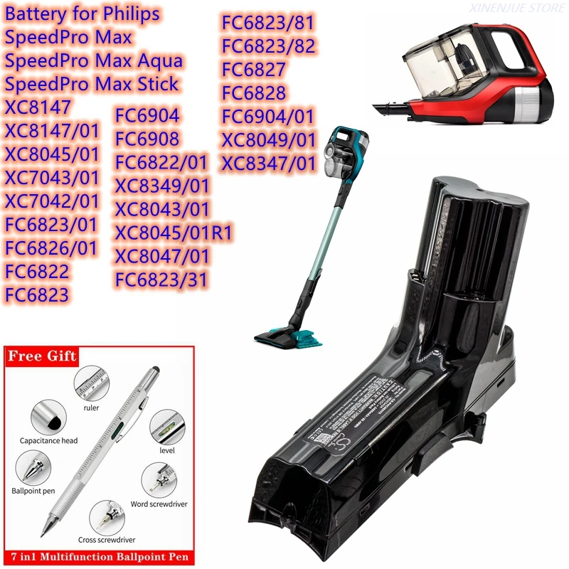 Vacuum Cleaner Battery for Philips SpeedPro Max Aqua Stick,FC6822,FC6823,FC6826/01,FC6827,FC6828,FC6904,FC6908,XC8147,XC8045/01