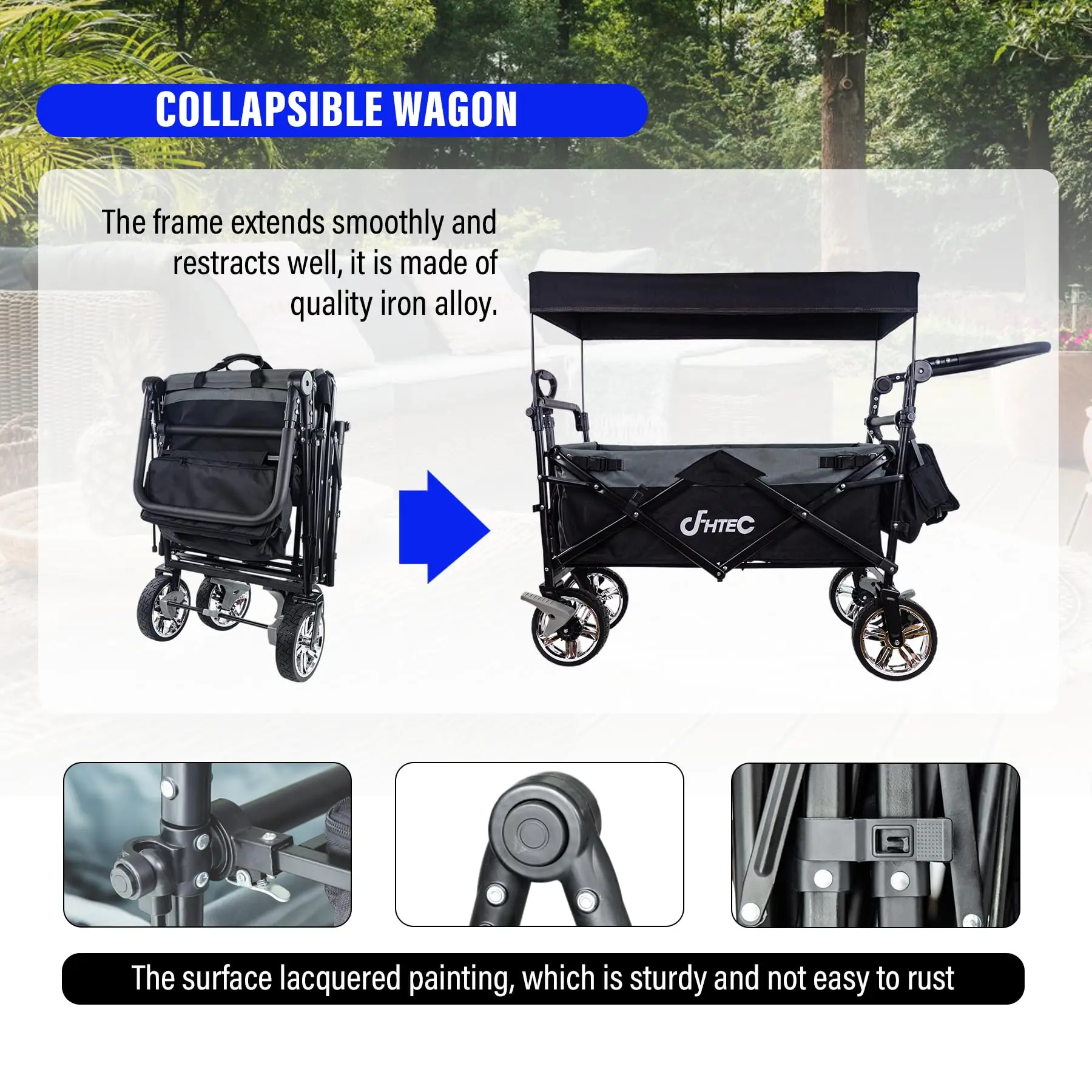 Lightweight Collapsible Beach Folding Wagon Cart 4 Wheels Portable Outdoor Sports Utility Garden Cart with Canopy Camping Cart