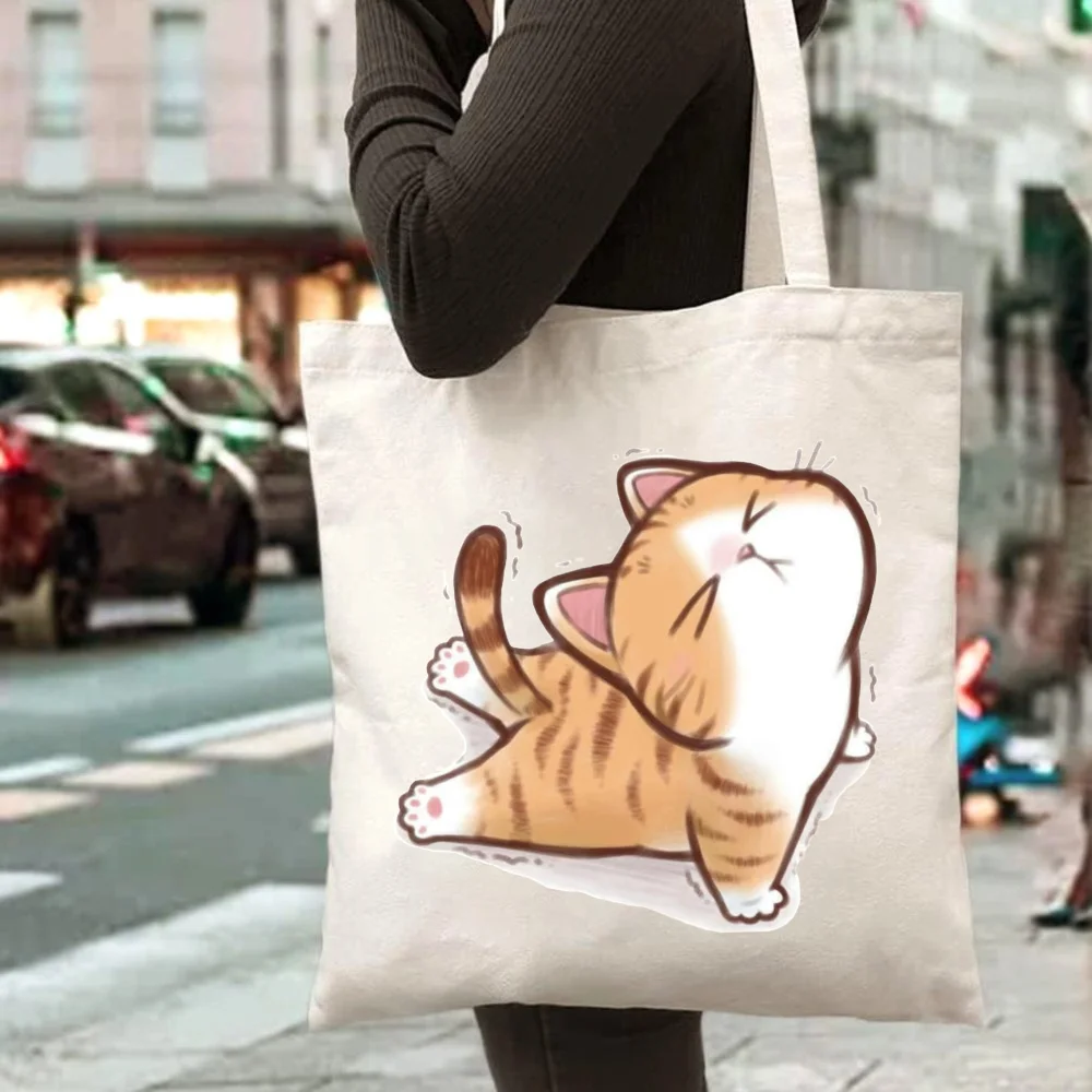 Women's Printed Tote Bag - Durable and Reusable Shopping Bag, Orange Tabby Cat Pattern Design, Machine Washable, Open-Style Everyday Bag, Fun Design, Sturdy Construction, Women's Accessory