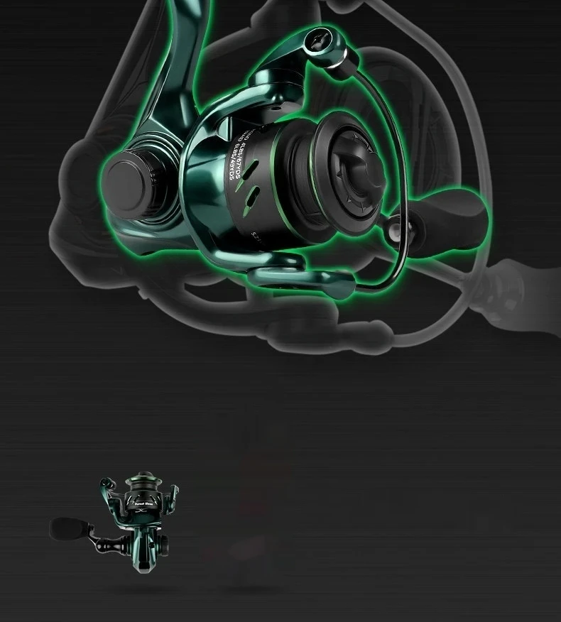 Cadence Mini-Spinnrolle, kleine Angelrolle mit schräger Spule aus Metall für Köderruten, Süßwasser-Angeln im Freien, für Angler – Detail 9