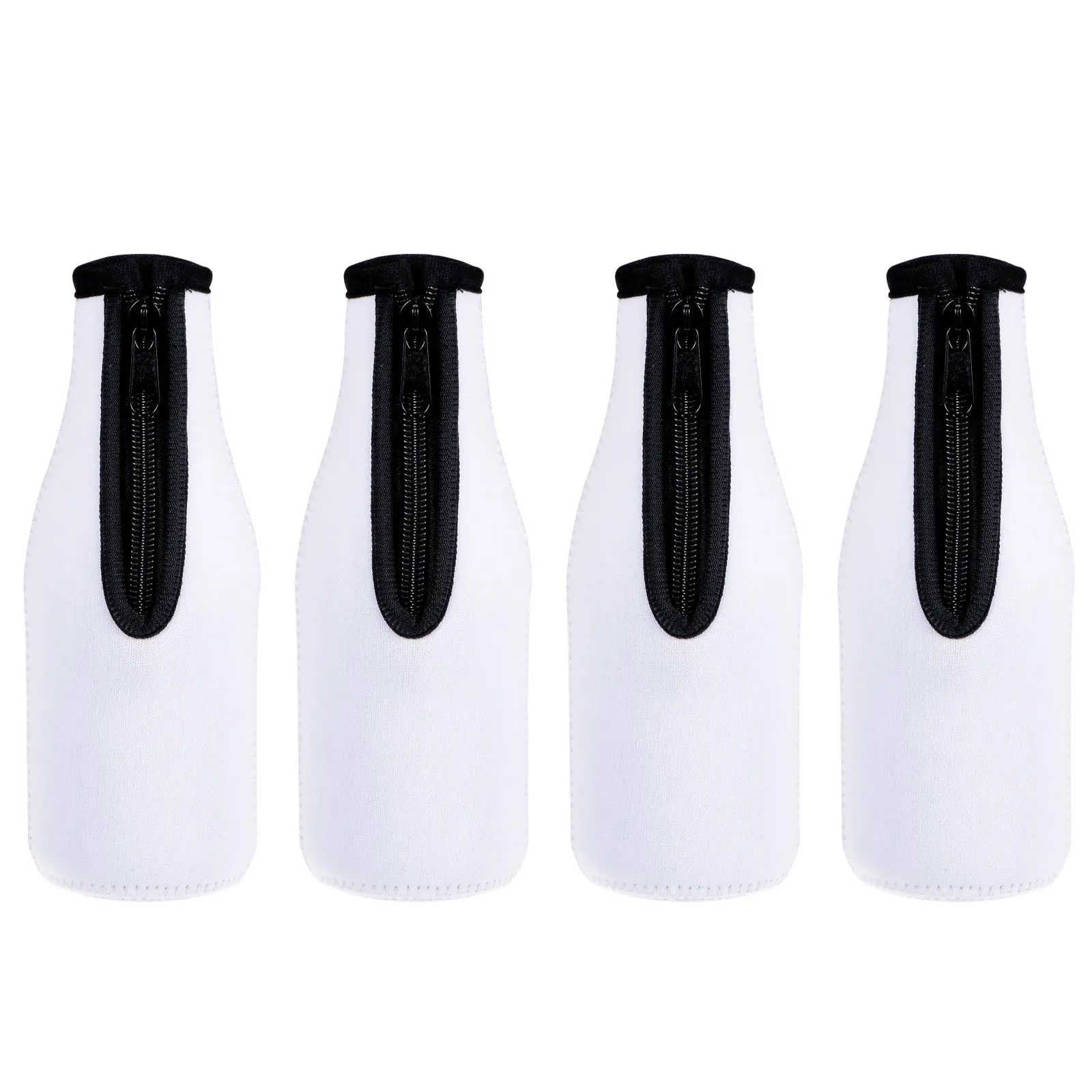 4pcs Beer Bottle Sleeves Cooler Insulator Collapsible Neoprene Covers with Zipper for 330ml to 350ml