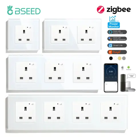 BSEED Zigbee Single UK Smart Socket Double Intelligent Wall Sockets Triple Electric Outlets Tuya Smart Life Alexa Control 13A