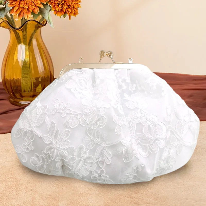 

Fashion Elegant White Lace Clutch Purses Wedding Party Bridal Handbag Metal Chain Shoulder Bags for Women Prom Small Clutches