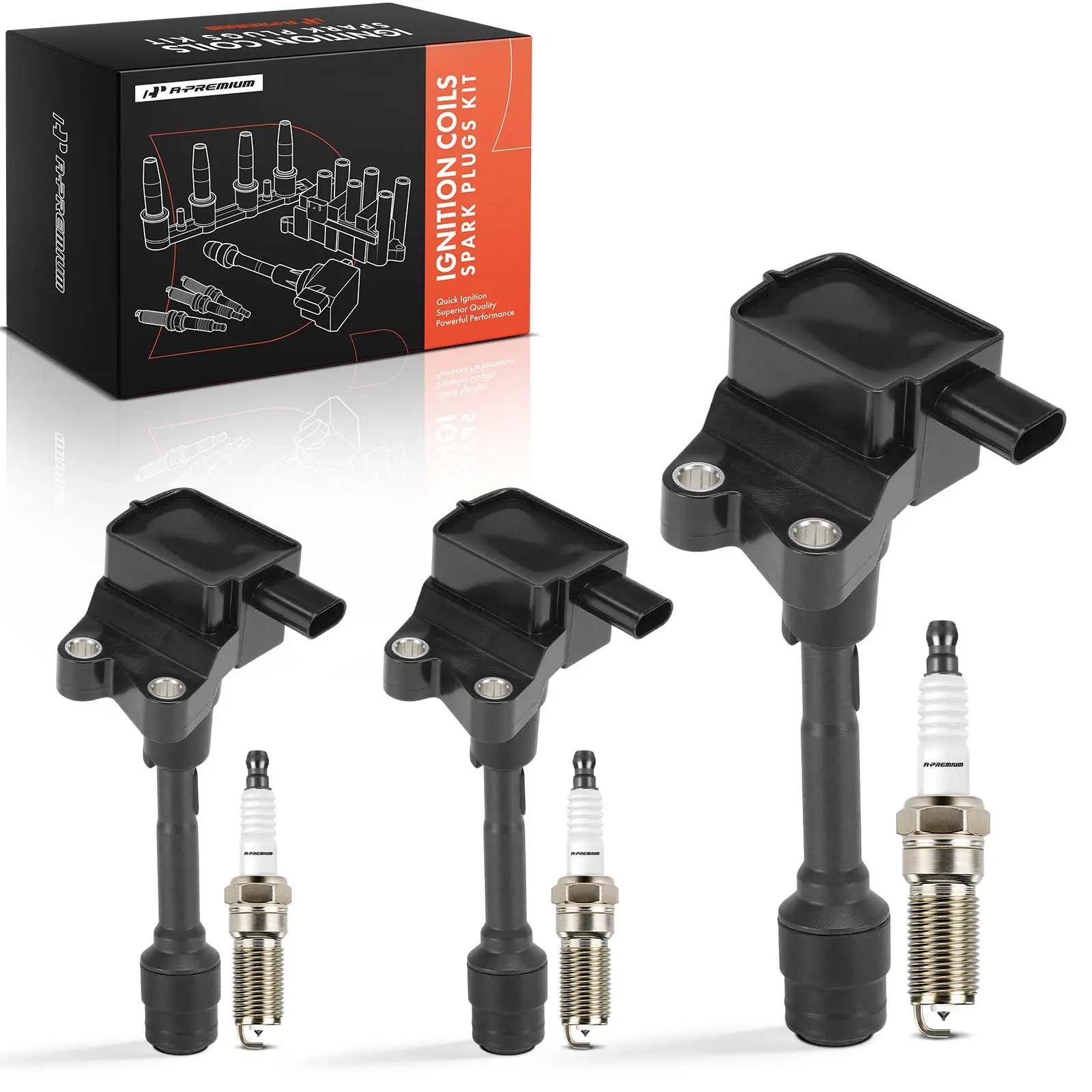 A-Premium 3x Ignition Coils &3x Iridium Spark Plug Kit for Ford Focus 15-18 Fiesta EcoSport