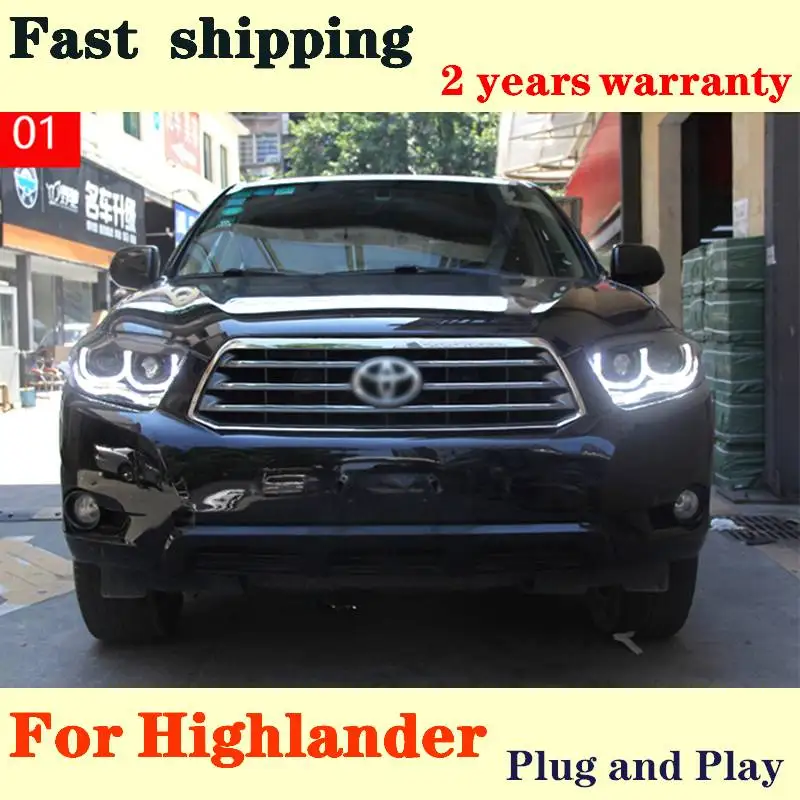 Car Lights For Toyota Highlander 2009-2012  LED Headlights Assembly Upgrade Angel Eyes Design Bifocal Lens Dynamic Flashlights