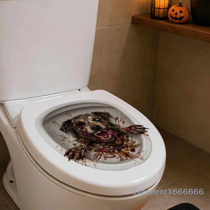 Halloween Horror Zombie Dog Toilet Stickers Bathroom Beach Floor Decal Waterproof Anti-Slip Removable Bathtub Decor