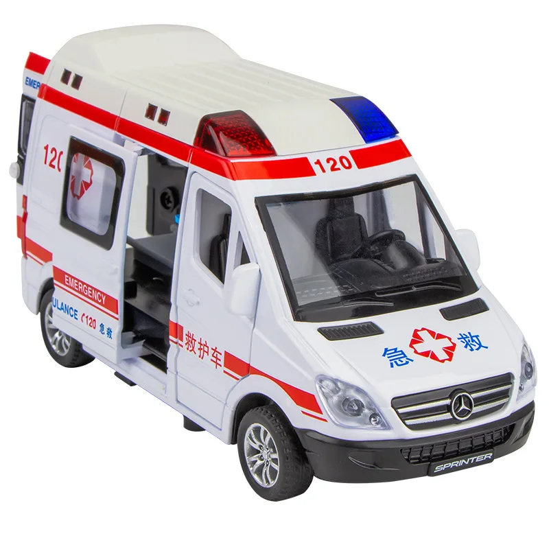 1: 32 Ambulance Model Simulation Hospital Car 120 Ambulance 110 Police Car Boy's Alloy Toy Car Enlightenment Education Gift