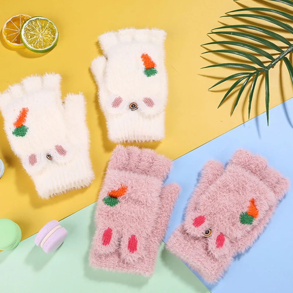 

1Pair Winter Warm Keeping Gloves Thick Cartoon Carrot Half Finger Gloves for Kids Women Outdoor Use Cartoon Carrot Glove