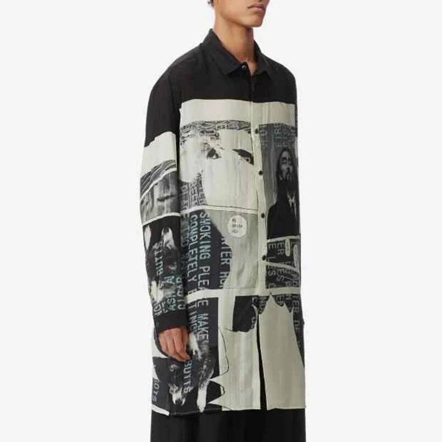 قميص طويل مطبوع من YOJI OOAK قميص طويل مطبوع عليه رسوم كرتونية مرسومة يدويًا للرجال على شوارع هاواي