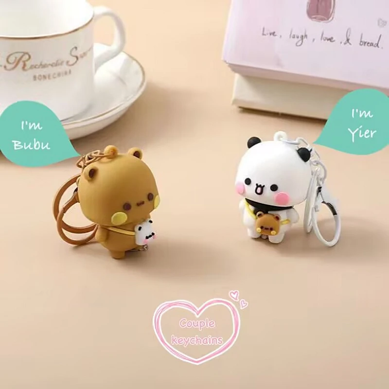 2 ชิ้นใหม่ Panda Bubu และ Yier จี้ตุ๊กตาของเล่นน่ารักการ์ตูนหมีแพนด้าตุ๊กตาพวงกุญแจกระเป๋าเป้สะพายหลังจี้คู่ของขวัญ