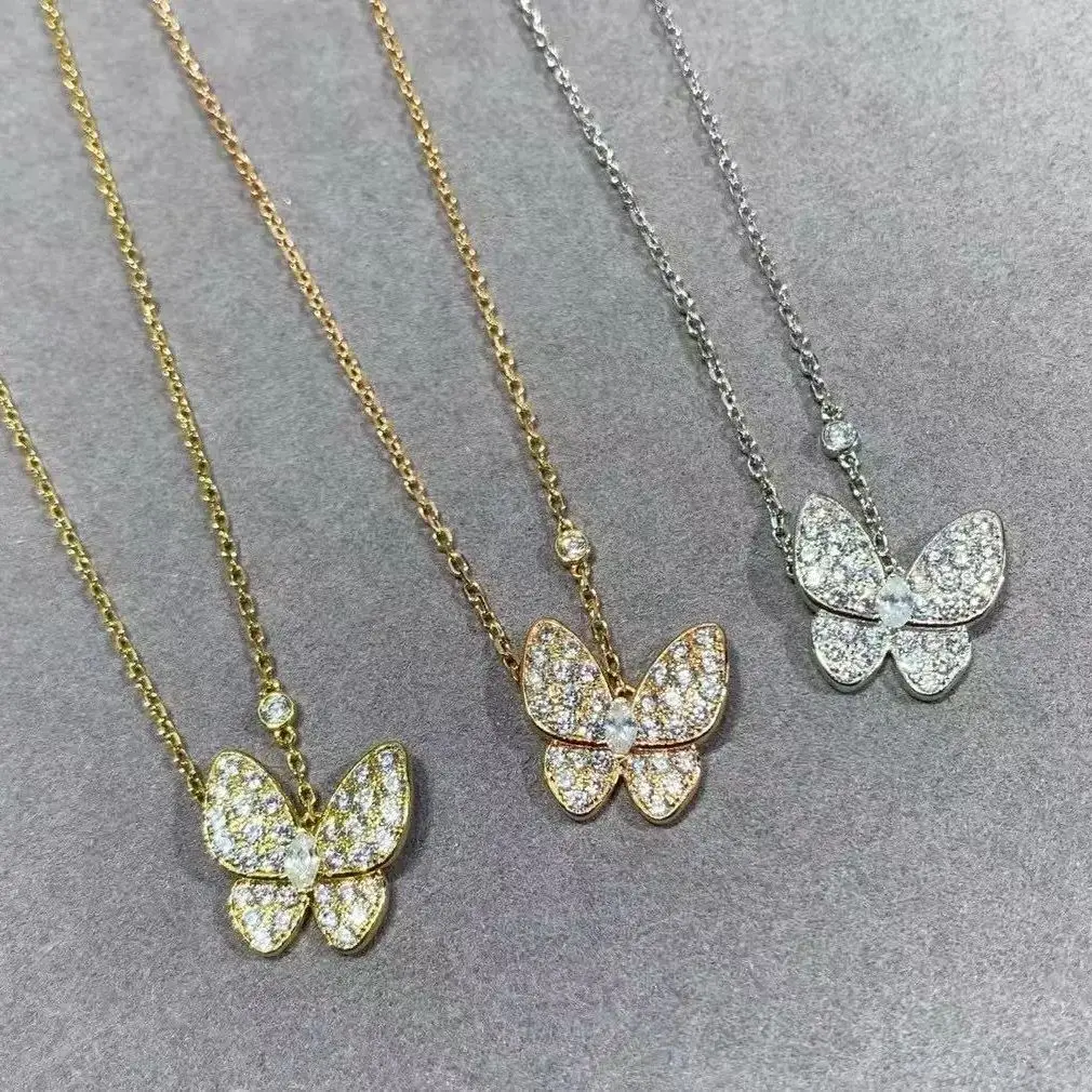 Premium Jewelry French Style High Quality Trifolium Lucky Grass Necklace Fashionable Dynamic Trend Butterfly Pendant