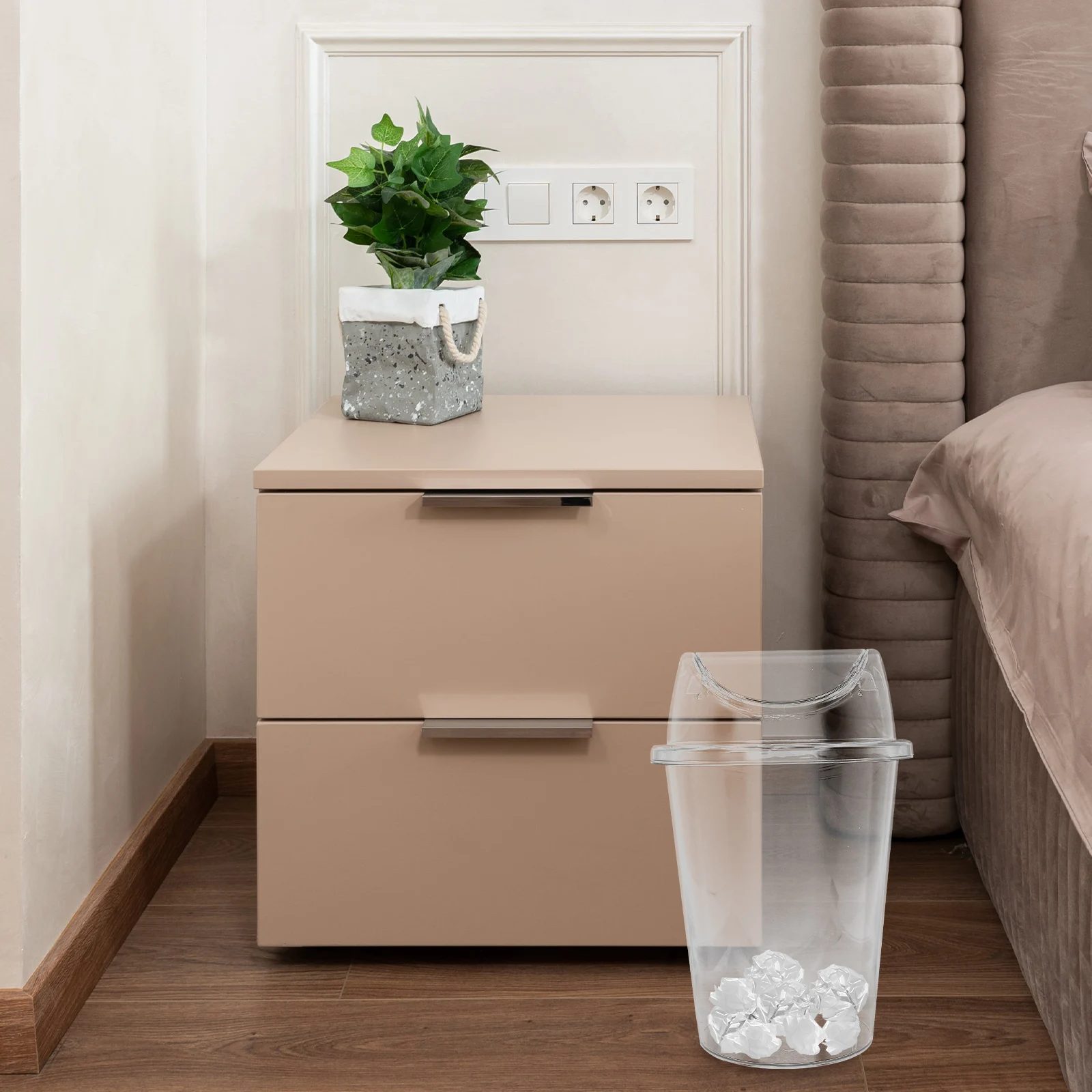 

Large Capacity Round Transparent Swing Lid Trash Can for Kitchen Bathroom Home Office Plastic Garbage Bin Waste Bucket Household