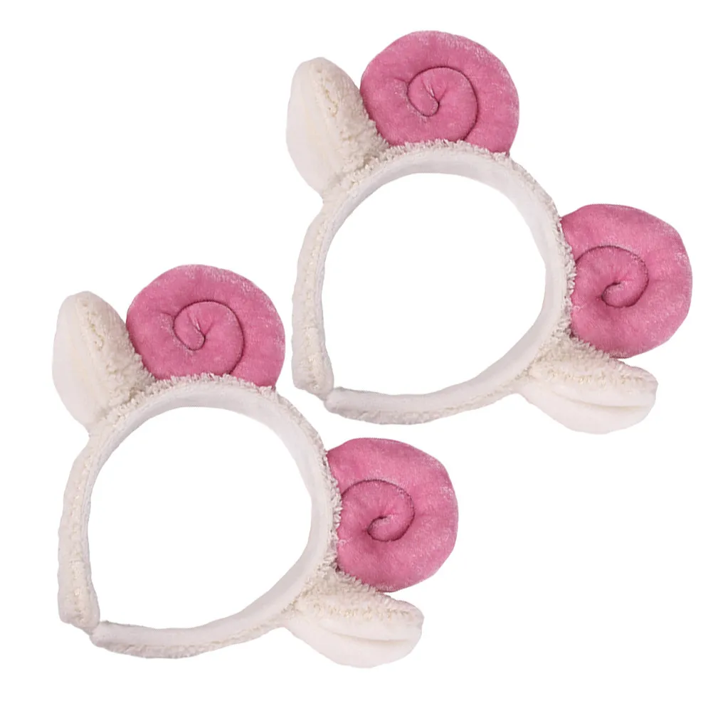 2Pcs Sheep Horn Headbands Lamb Ear Makeup Hair Band Soft Universal Size Cosplay Festival Party Hair Hoops for Women Teens