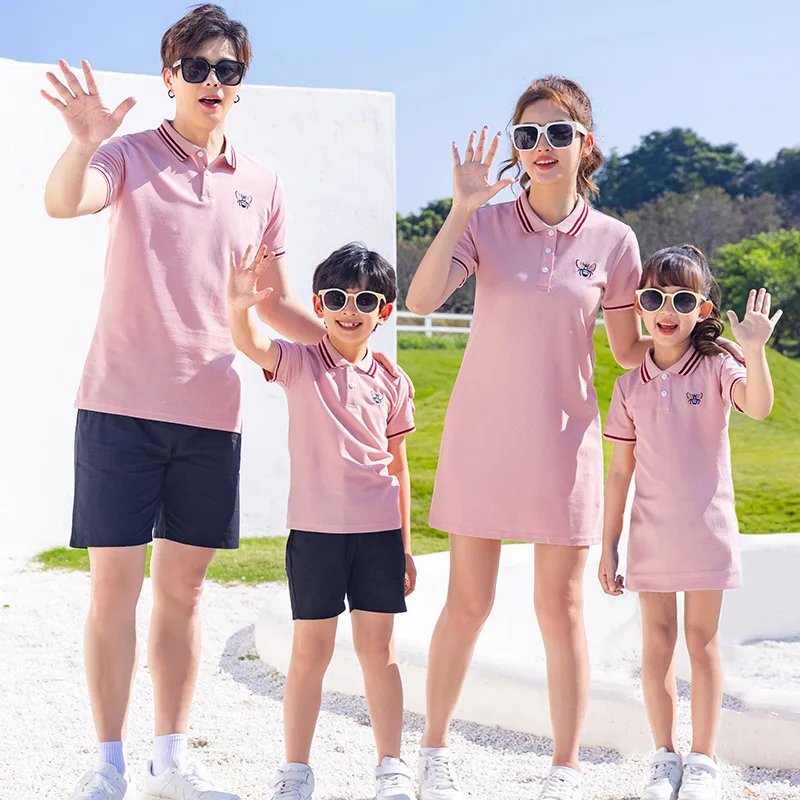 

Family Clothes Mom and Daughters Summer Dress Dad Son Matching Polo Shirts Baby Cute Bodysuit 2024 New Parent-child Clothes