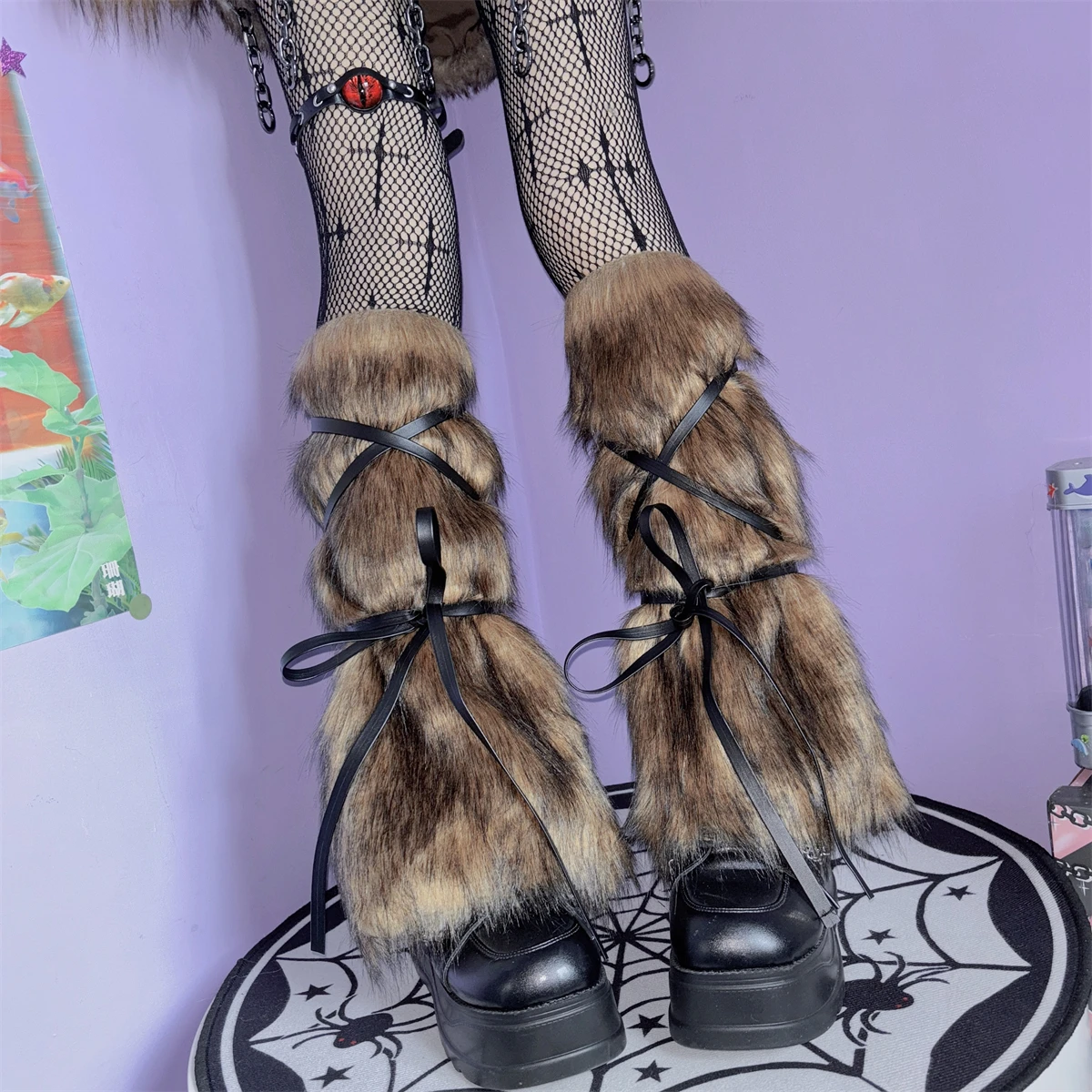 Bear Costume Accessories Set Headband Leg Warmers Furry Boot Covers Halloween Gothic Teddy Bear Faux Fur Legwarmers - RNG main image 4