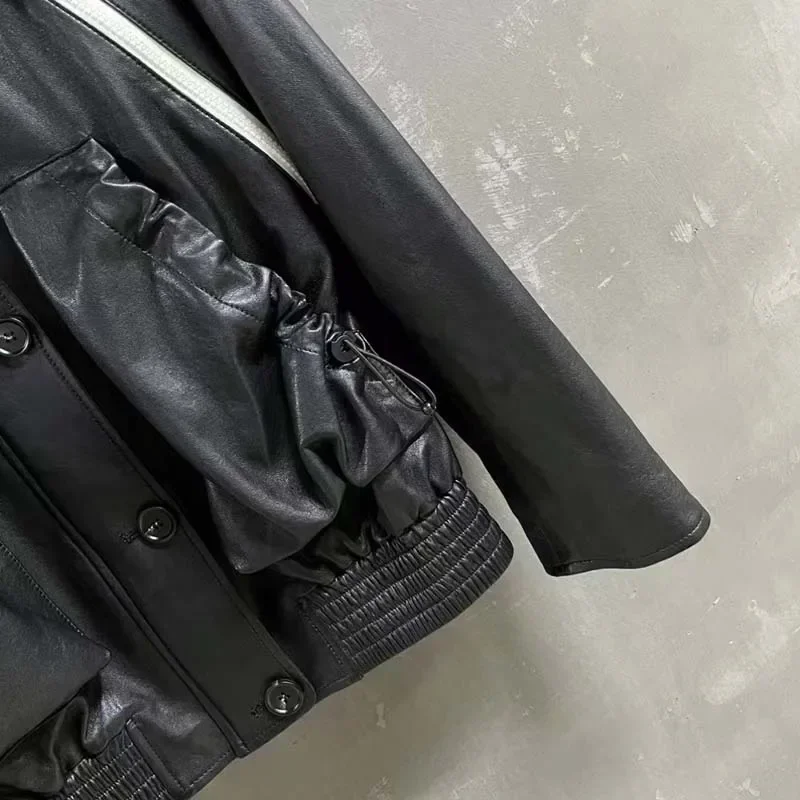 Echte Lederjacke Umlegekragen Damen Mantel Frühling Einreiher Ultradünne pflanzlich gegerbte Schaffellmode