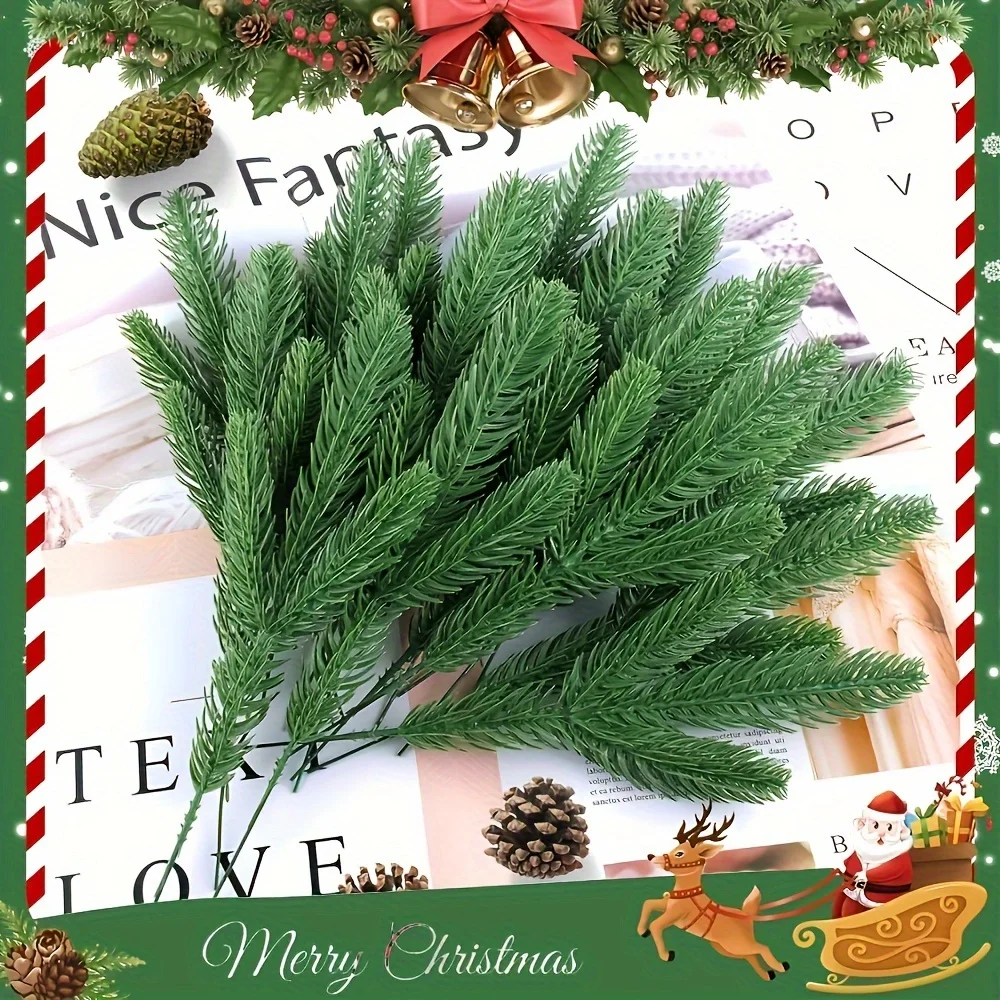20 Stück künstliche Kiefernbaum aus Kunststoff, grüne Kiefernzweige, DIY-Weihnachtsdekoration, Winter-Tischpflanzen, Weihnachtsbaumdekoration – Detail 3