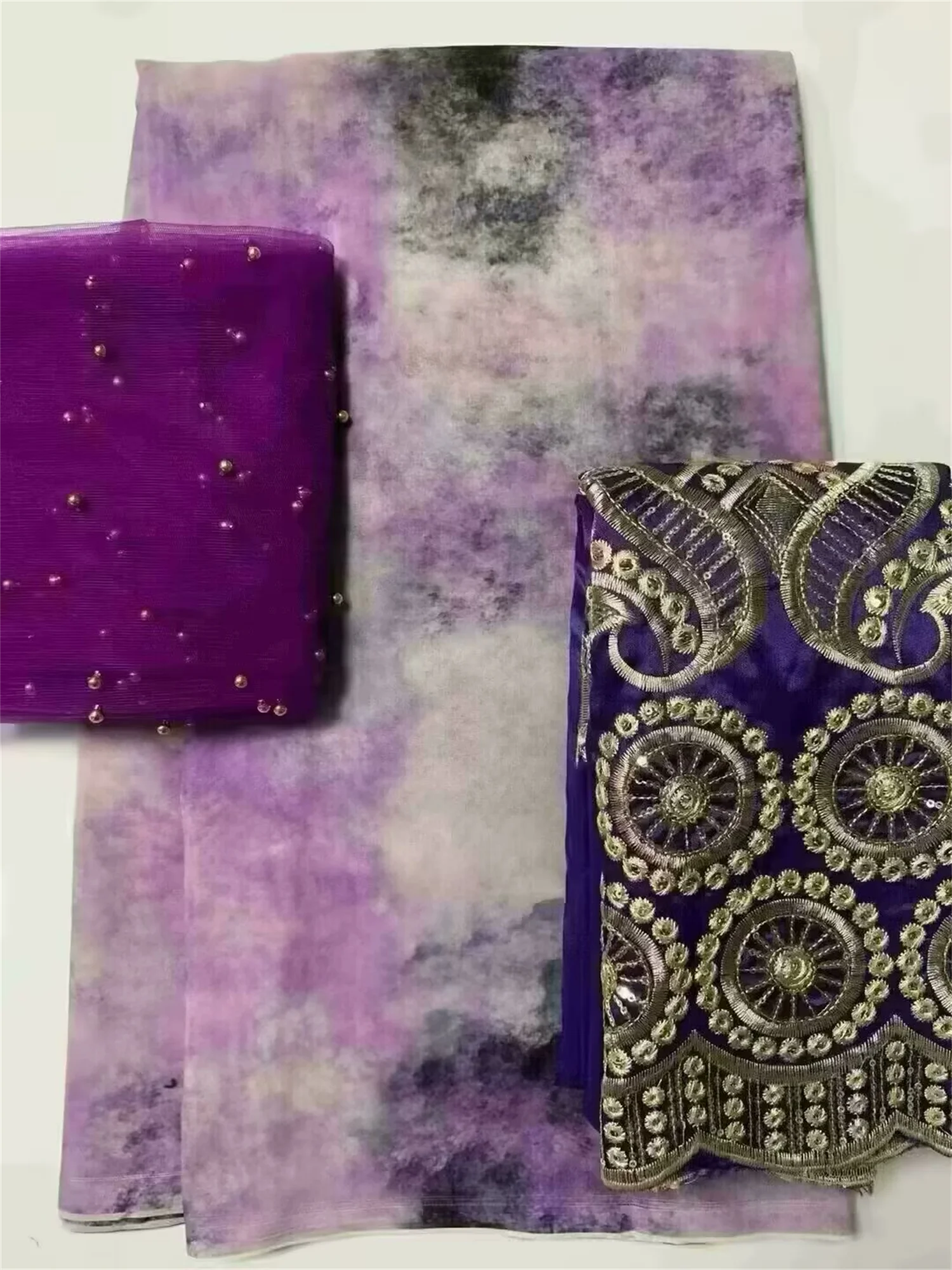 New Women 5+2+2 Yard/Set Soft African Print Satin Silk George Fabric With Swiss Voile Lace For Party Lady Dress Sewing Material