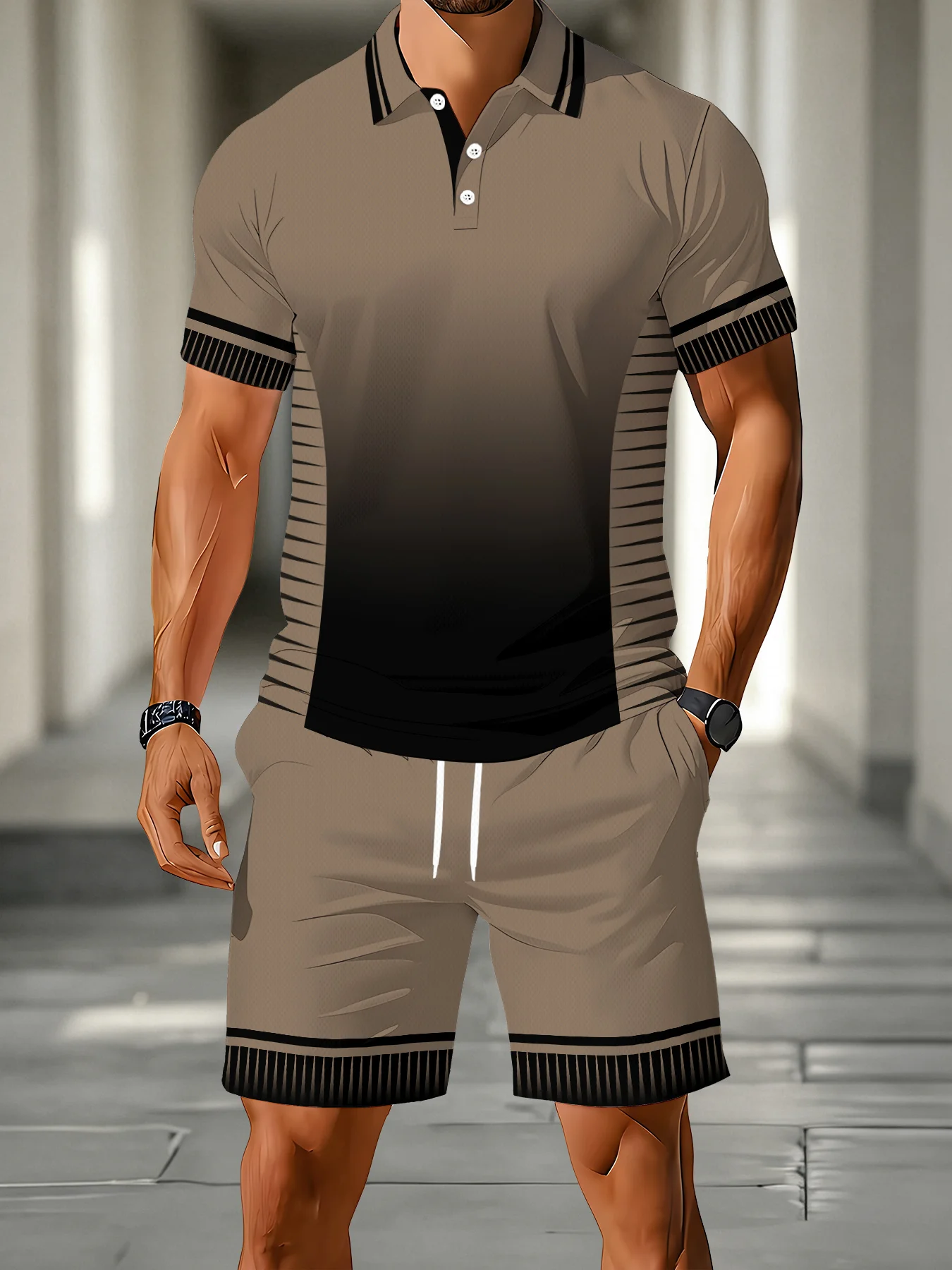 2026 Summer Men's Polo Set - 3D Printed Pattern - Breathable Lightweight Comfortable Leisure Sports Outdoor Men's Clothing - view 5
