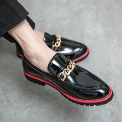 High-end Black Leather Shoes Italian Luxury Brand Loafers Men's Slip-on Leather Casual Shoes Business Thick-soled Comfortable