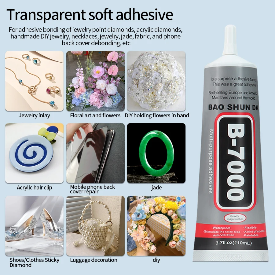B-7000 Glue Clear for Rhinestone Crafts,Jewelry and Bead Adhesive, High Viscosity Glue for Shoes Cell Phones Screen Repair Nail image 6