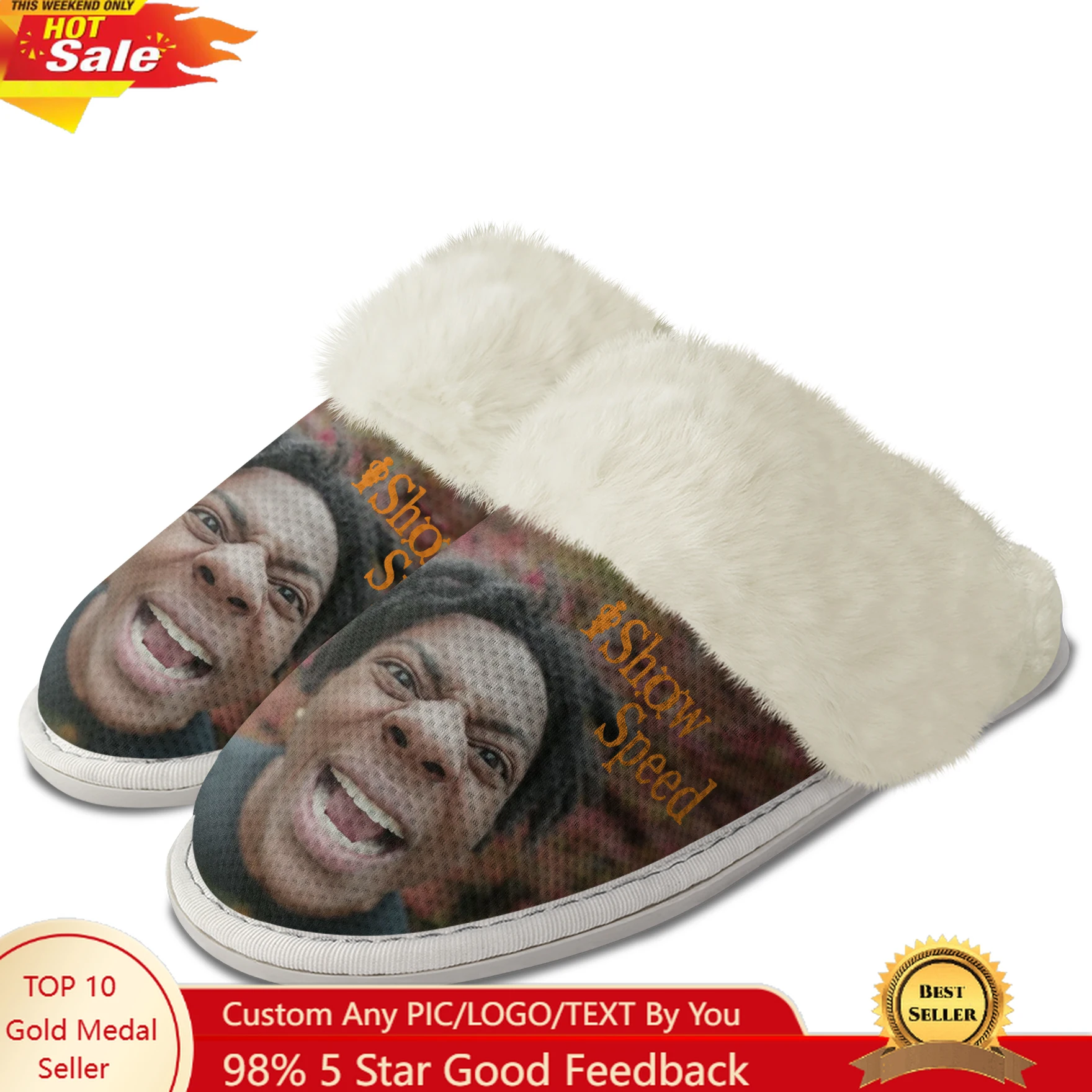 

IShowSpeed American Rap Singer Plush Slippers Keep Warm Shoes Mens Womens Breathable Home Cotton Thermal Lightweight Slipper