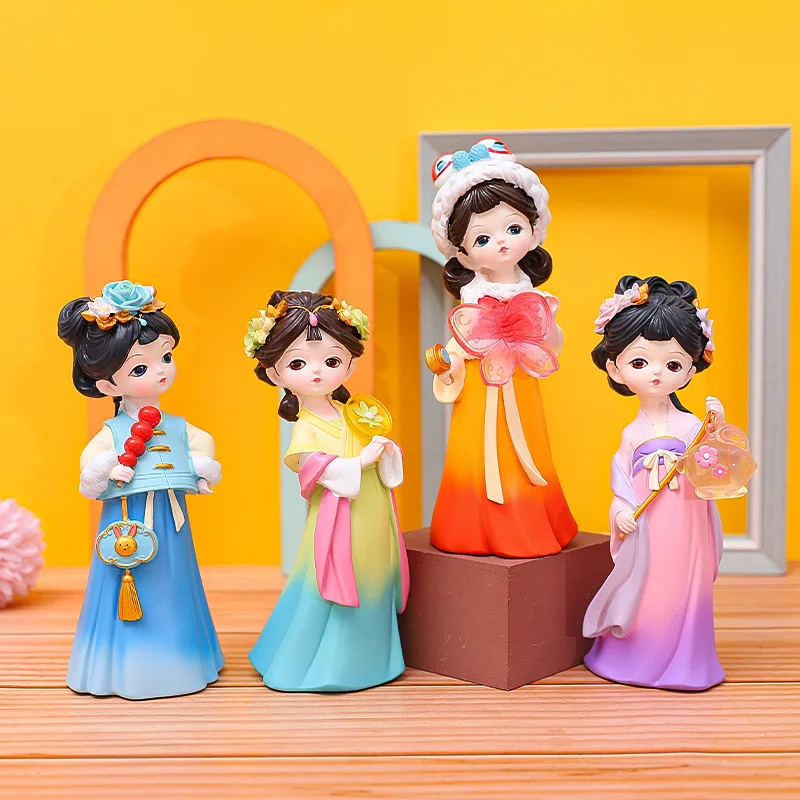 Hot Selling Ancient Style Tang Dress Princess Doll Resin Ornaments Creative Simulation Doll Desktop Decoration Car Ornaments