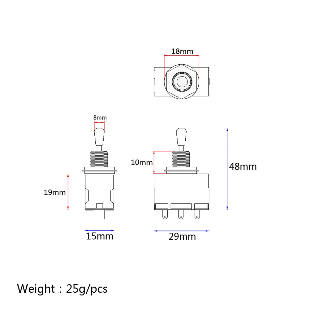 3 Way Toggle Guitar Switch Pickup Selector Sealed Enclosed Box Style No Noise High Quality Metal Plastic 4.8x2.9x1.5cm for DIY