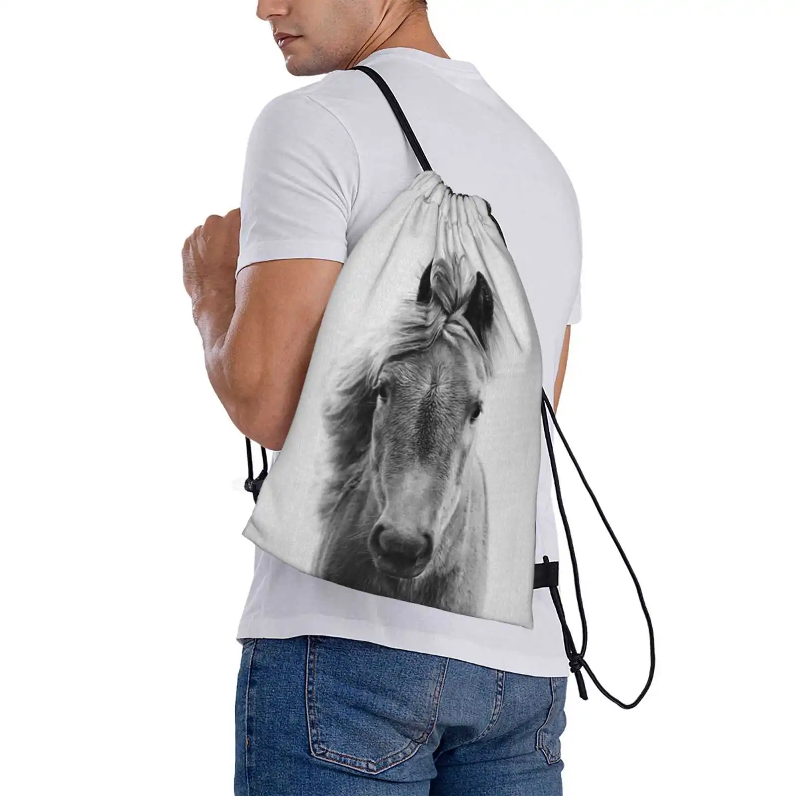 Horse - Black & White Hot Sale Schoolbag Backpack Fashion Bags Animals Peekaboo Wildlife Nursery Modern Minimalist Portrait