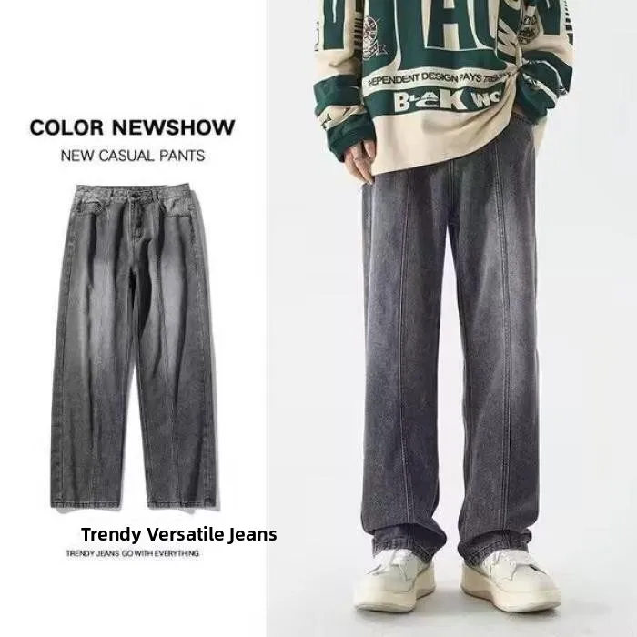 

Loose Straight Leg Men's Jeans mid Waist Vintage Waed Casual Faion Autumn 2025 Trendy Brand Wide Leg Boys Denim Pants