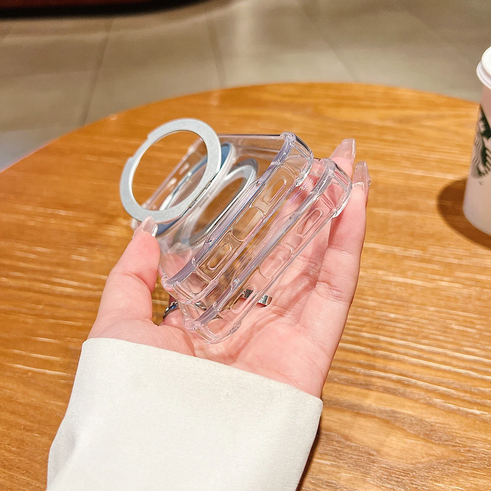 Stoßfeste, transparente Schutzhülle mit kabelloser Ladefunktion und drehbarem Magnetständer für Google Pixel 9, 9A, 10, 10A, 11 Pro XL, kompatibel mit MagSafe. – Detail 4