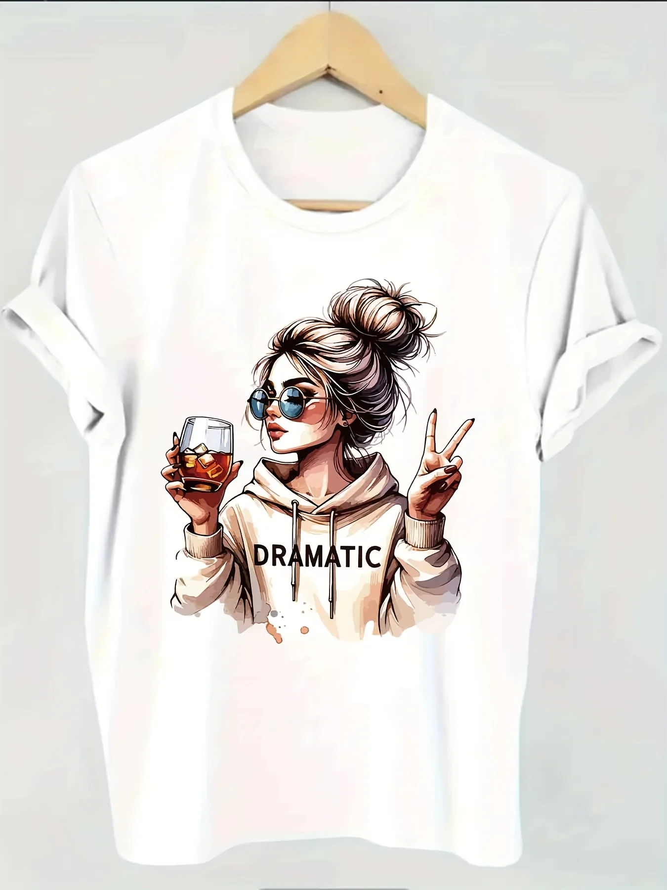 DRAMATIC Graphic Print T-shirt Women's Harajuku Short Sleeve Casual Women's T-shirt Clothing Street Tops Aesthetic Clothes