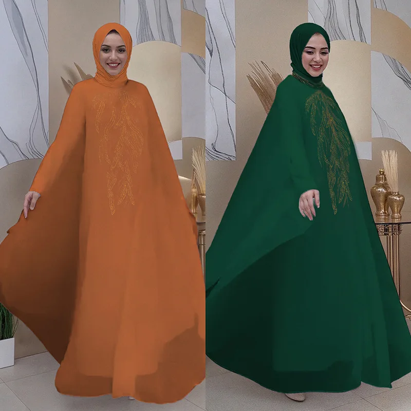 UNI جولة الرقبة حجر الراين المرأة المسلمة رداء الماليزية الاندونيسية اللباس الحجاب الشرق الأوسط الملابس النسائية #4