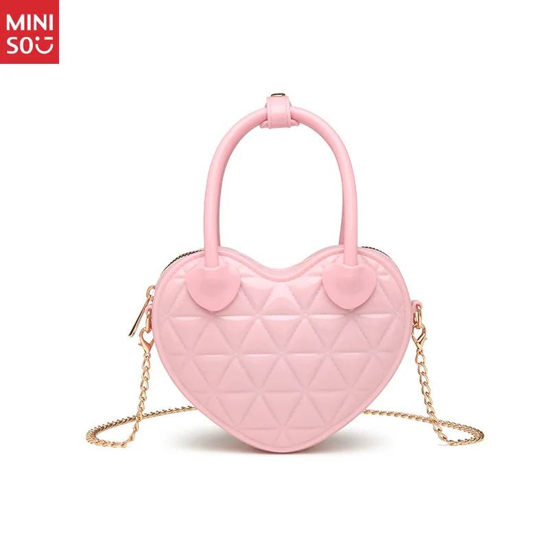 Miniso Jelly Quilted Heart Bag, Two-Way Shoulder & Hand Carry Purse