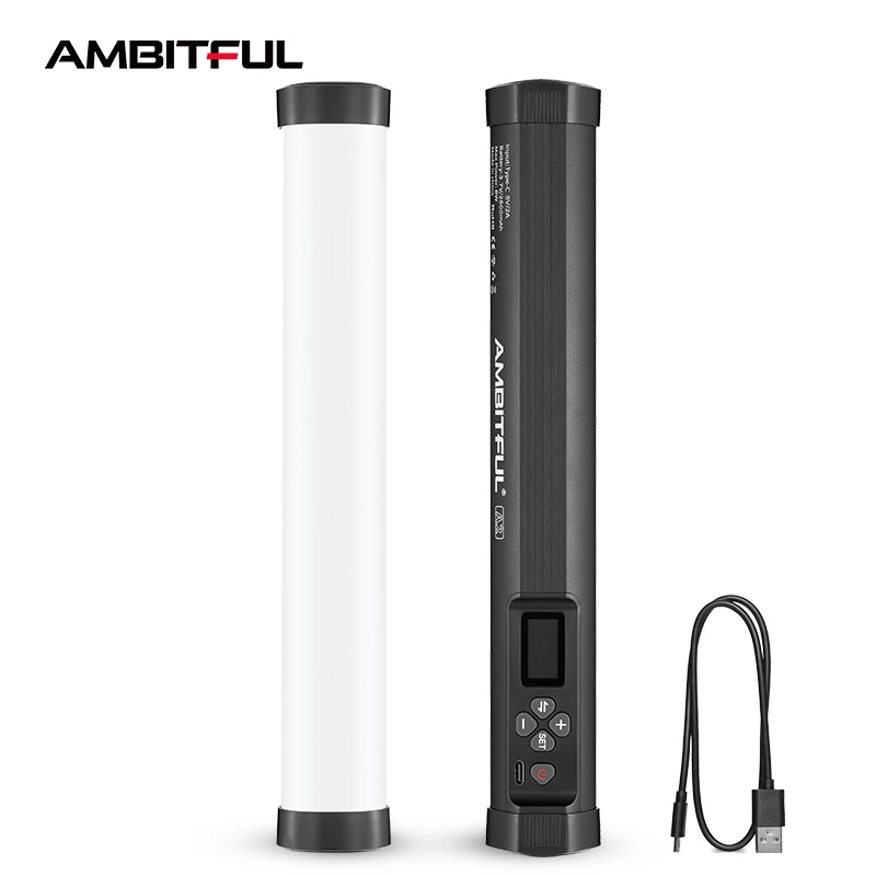 AMBITFUL A2 RGB 2500-8500K RGB LED Video Stick Tube Light + Honeycomb Grid Built-in APP Lithium Battery Magnetic Function