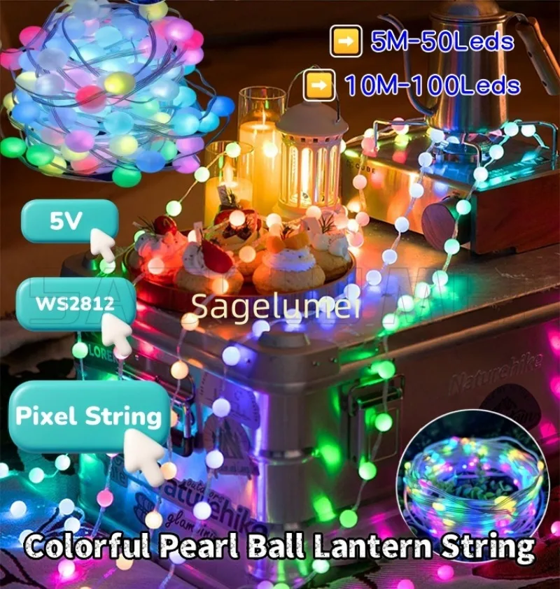 ไฟ LED สายยาวแบบ USB 5V RGBIC Ws2812 พิกเซลไลท์ สำหรับตกแต่งงานคริสต์มาส งานแต่งงาน งานปาร์ตี้ ไฟประดับกันน้ำ ควบคุมผ่านแอพและรีโมท 5 เมตร/10 เมตร