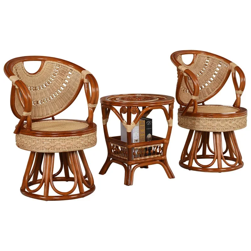 مسند ذراع دوار كرسي من الخيزران طاولة شاي كرسي مزيج غرفة المعيشة شرفة طاولة الترفيه والكراسي يد من الخيزران للنباتات الفرعية #1