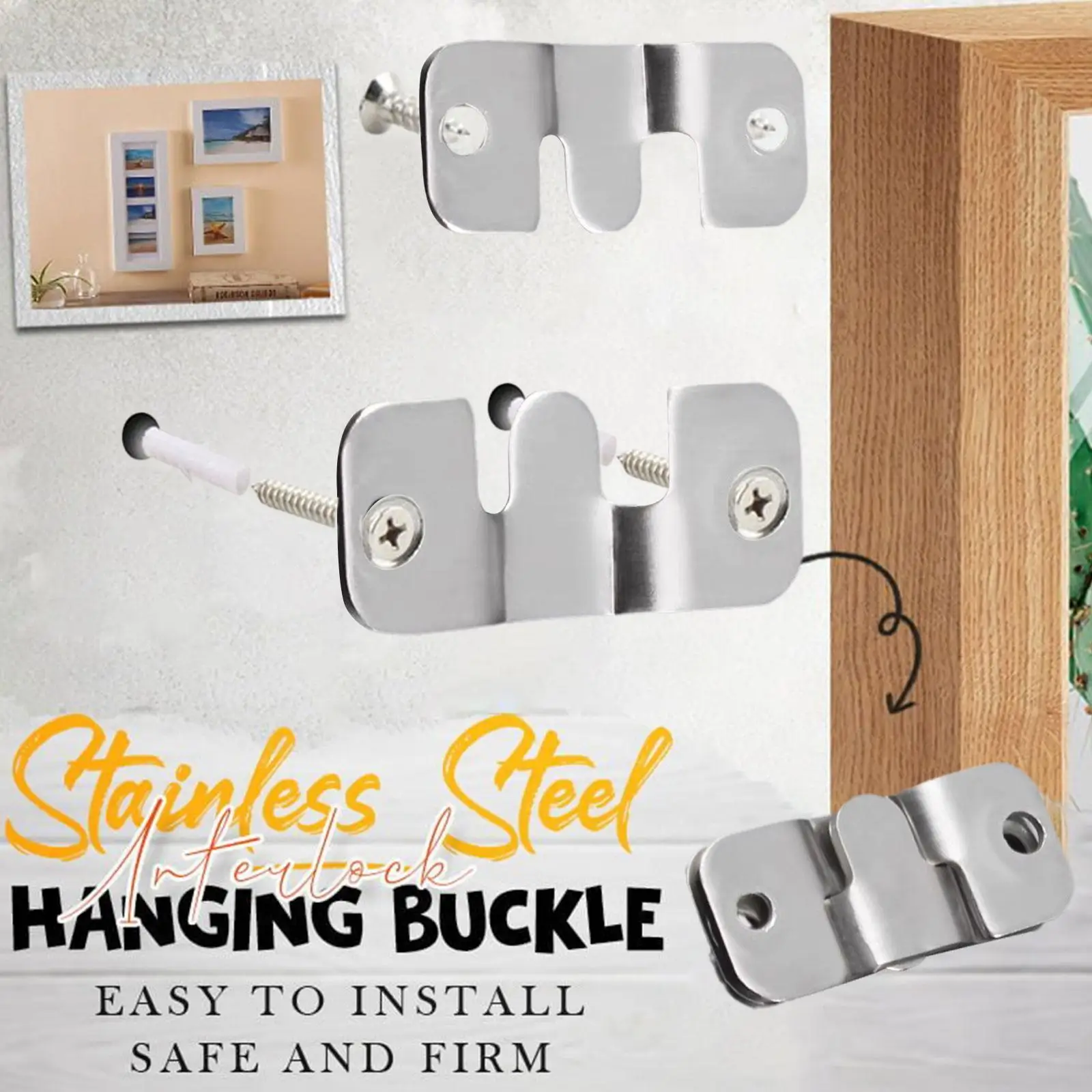 Stainless Steel Flush Mount Bracket Interlock Hanging Buckle Wall Picture Frame Hanger Display Bed Frame Insert Buckle