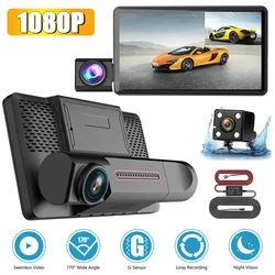 Car DVR 3 Cameras  4.0 Inches Dash Cam Car Video Recorder Auto Registrator Dvrs Dash Cam with 3 Ways Cameras 24h Parking Monitor