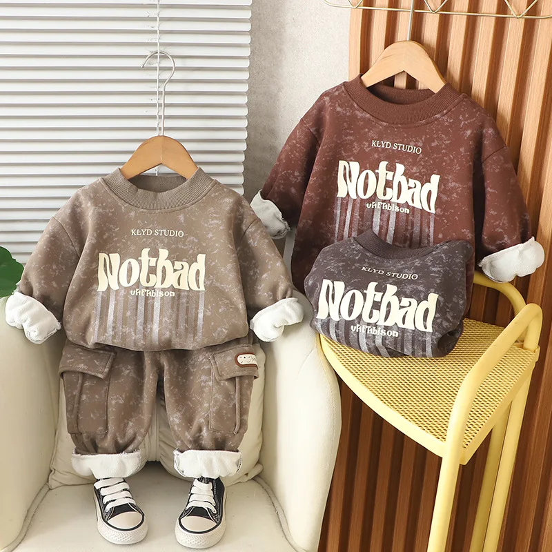 

Boys Thick Clothes Sets Winter Children Cotton Velvet Sweatshirts Tops Pants 2pcs Warm Suit Baby Sports Outfits Kids Tracksuits