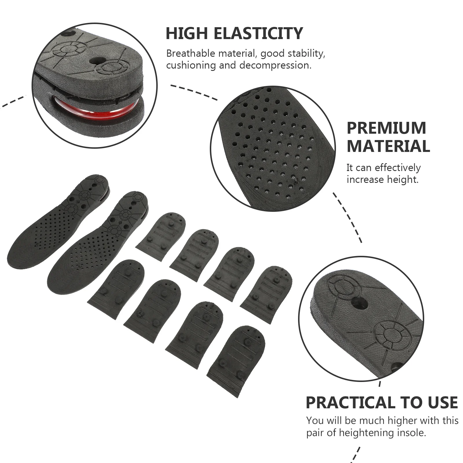 

1 Pair Height Increasing Insoles Breathable Shoe Inserts For Men Women Non-Slip Sweat-Absorbing Cushion Arch Support Shoe Lifts