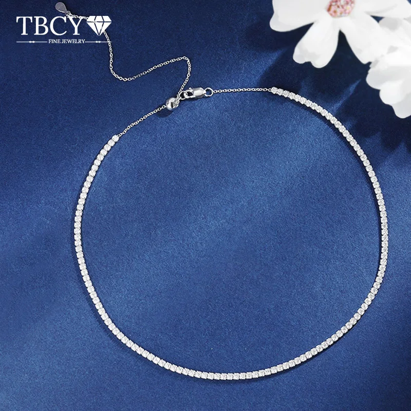 TBCYD 2mm Moissanit Tennis-Halskette für Damen, S925 Silber Diamant Verstellbare Choker-Kette, Hochzeits-Halsketten, Goldschmuck