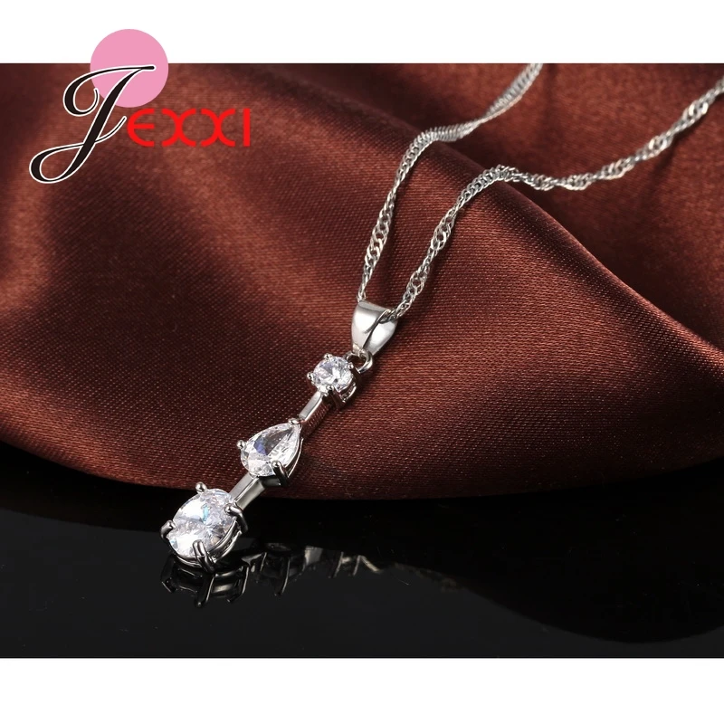 Drops Water Shape Women Gift Fast Shipping New Jewelry Shinning Cubic Zirconia Jewelry 925 Sterling Silver  Pendant Jewelry Sets