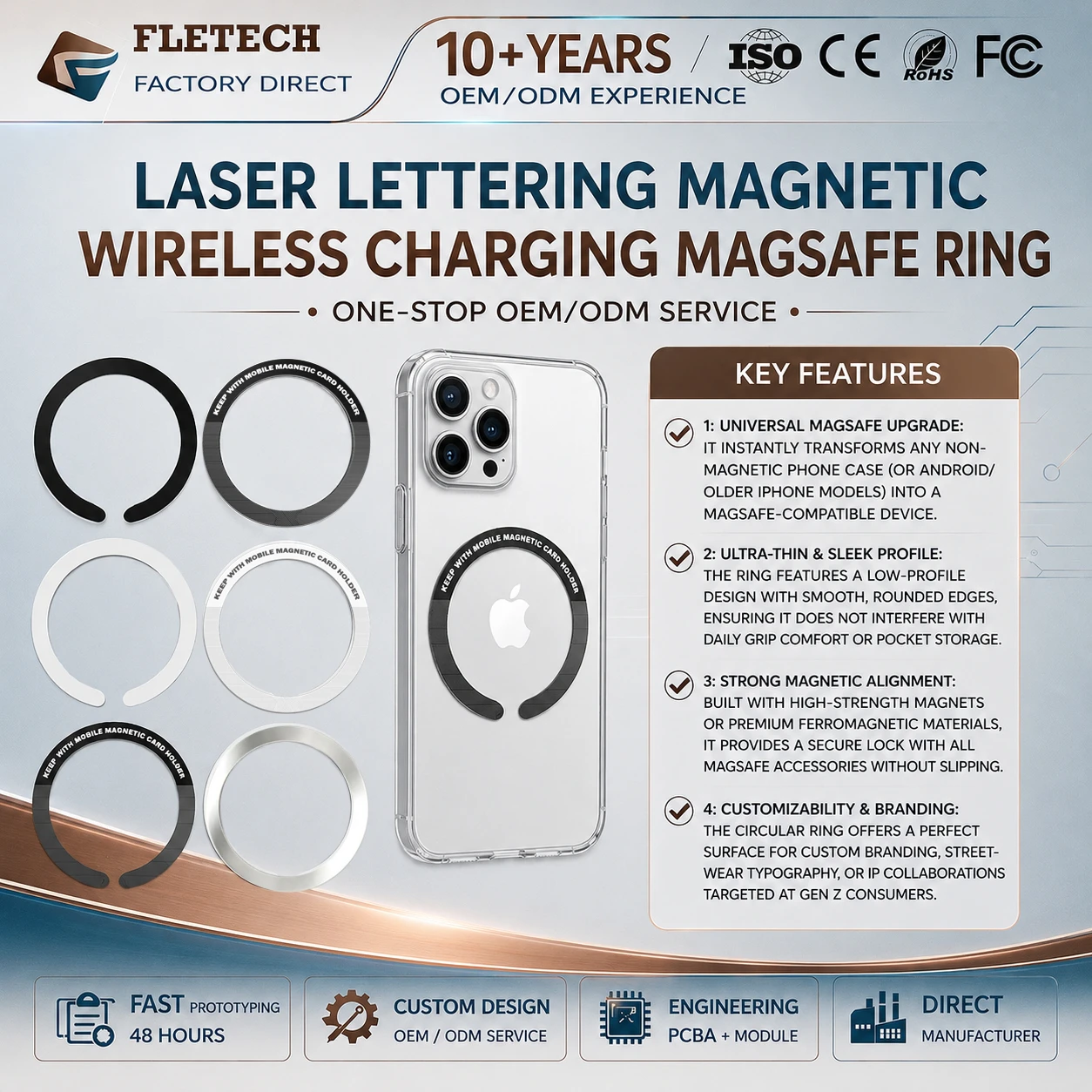 Magnetic MagSafe Ring Sticker Slim Metal Adapter for Wireless Charger Car Mount DIY Laser Engraved Case Accessory for phone