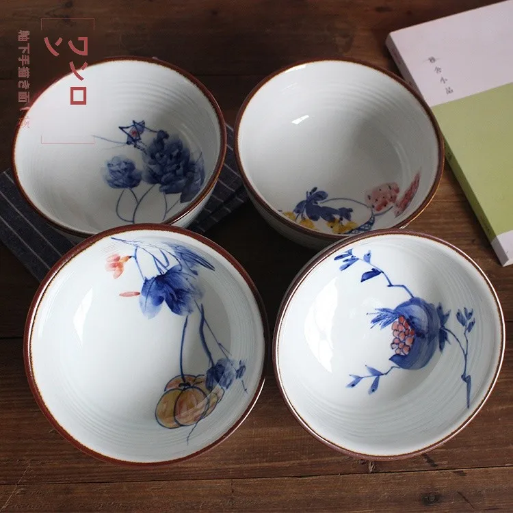 

New Jingdezhen Hand-Painted Underglaze Color Pumpkin Cabbage Pomeanate Plums Deep Bowl Large Bowl Porcelain Cerc Diware