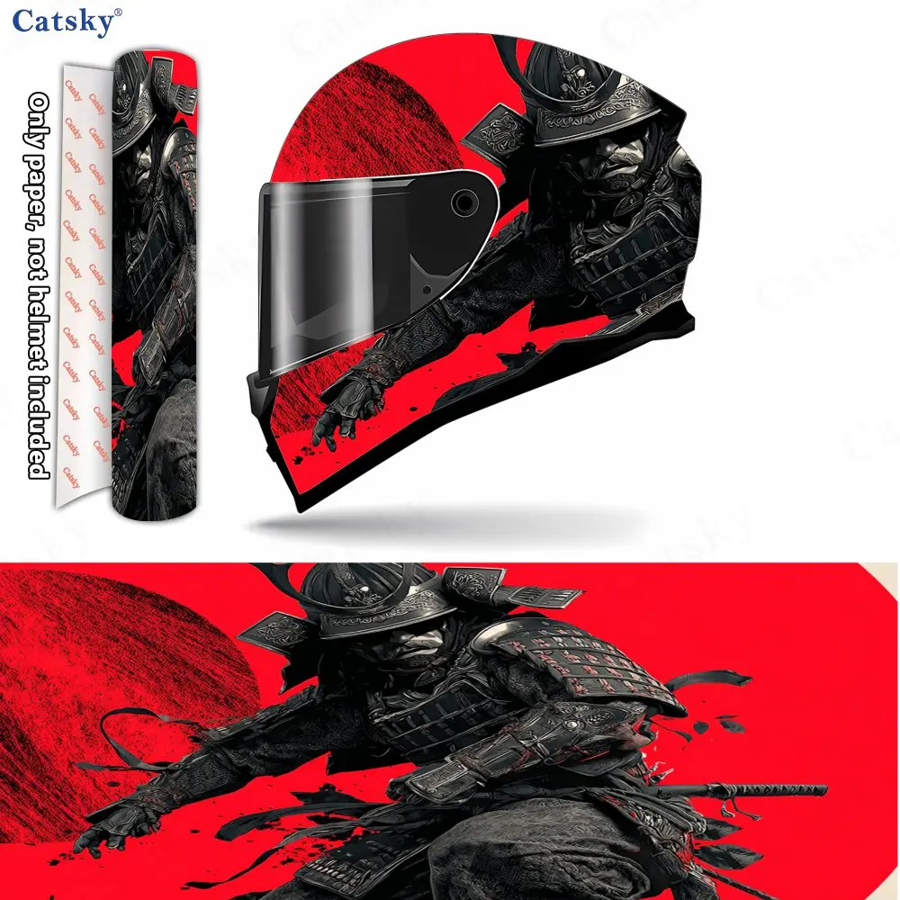 Scarlet Flame Warring States Samurai Pattern Helmet stickers , PVC Material Multifunctional Helmet Stickers, Scratch-Resistant &