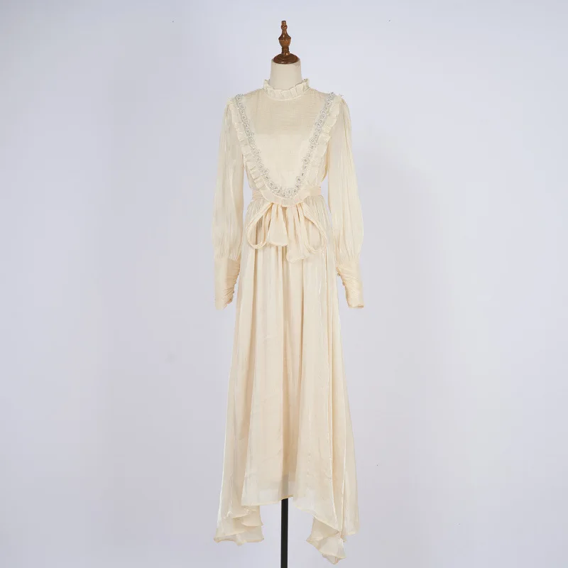 Nuova estate francese lusso diamanti brillanti catena nappe pieghettate abito da ballo donna qualità manica lunga festa da sera Vestido