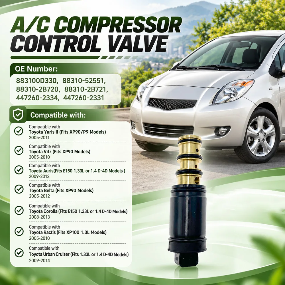 1Pc AC Compressor Control Valve 2 Pins For Toyota Yaris II XP90 P9 2005-2011 883100D330 88310-52551 88310-2B721 Car Accessories