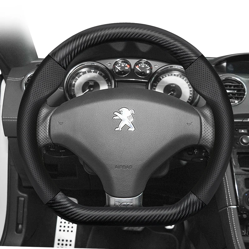 For Peugeot Carbon Fiber Texture Perforated Leather Steering Wheel Cover 508 3008 207 2008 307 Sw 308 206 208 5008 301 Expert