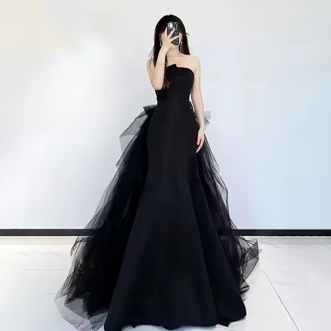 New Black sleeveless long women lady girl evening performance banquet party prom ball dress gown